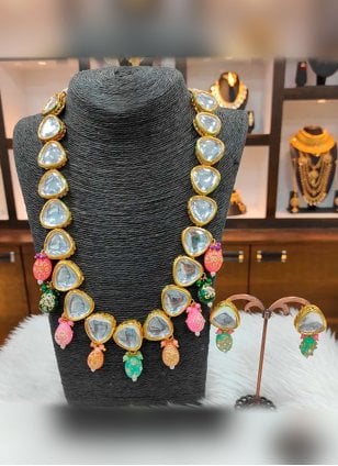 Jewellery Set in Multi Colour Enhanced with Kundan