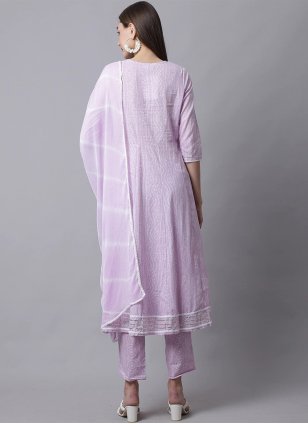 Lavender Cotton  Embroidered Pant Style Suit