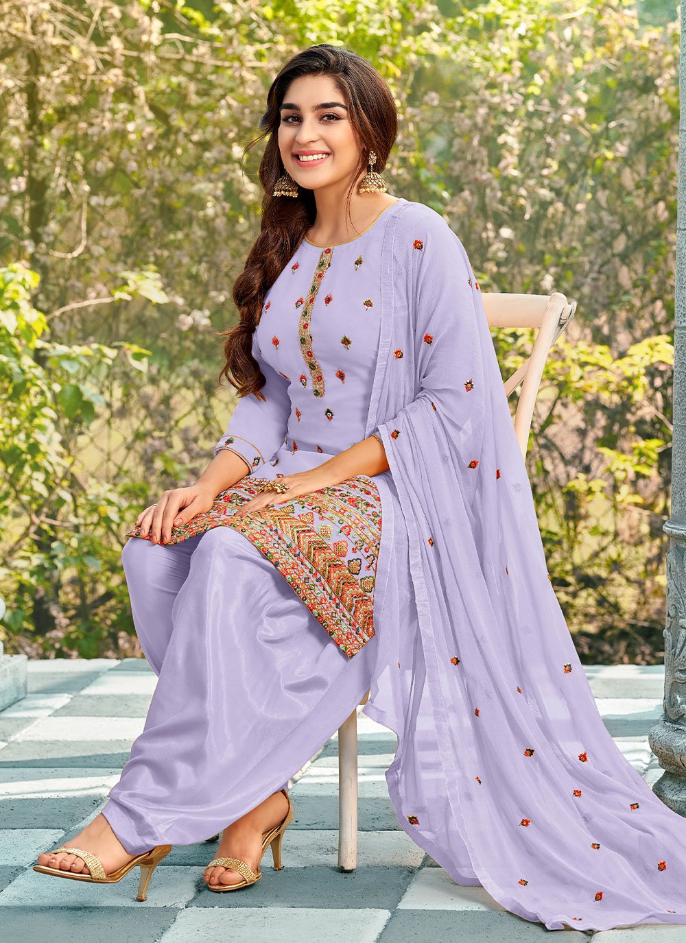 Alluring Vichitra Fabric Lavender Color Festive Look Salwar Suit