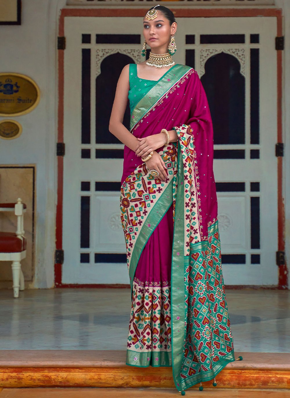 Ruby Pink Crape Silk Hand Work Saree