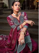 Magenta Pure Crepe Embroidered Pakistani Salwar Suit