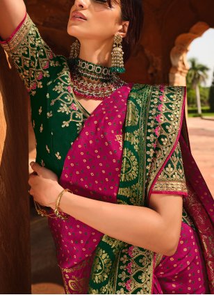 Magenta Silk Resham Designer Traditional Saree