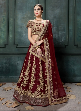 Maroon Art Silk Party A Line Lehenga Choli