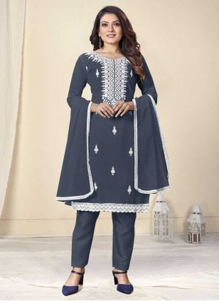 Maroon Georgette Embroidered Straight Salwar Suit