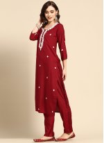 Maroon Muslin Embroidered Readymade Salwar Suits