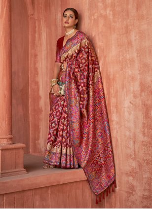 Maroon Pashnima Silk Weaving Trendy Saree