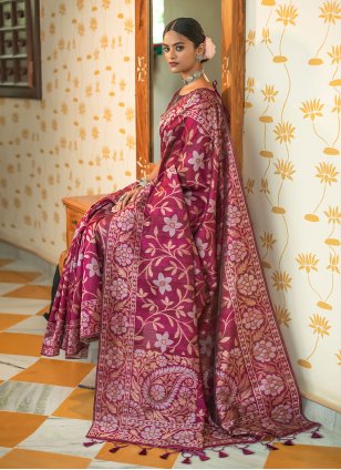 Maroon Patola Silk Weaving Classic Saree