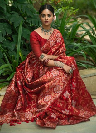 Maroon Patola Silk Weaving Classic Sari