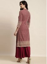 Maroon Rayon Embroidered Readymade Salwar Suits