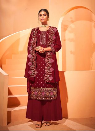 Mirror Maroon Faux Georgette Designer Pakistani Salwar Suit