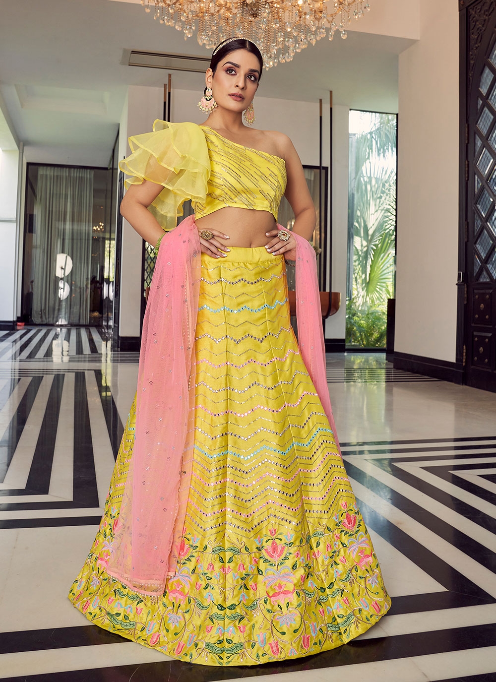 Buy 20 to 40% Discount on Haldi Satin Lehenga Choli Online for Women in USA