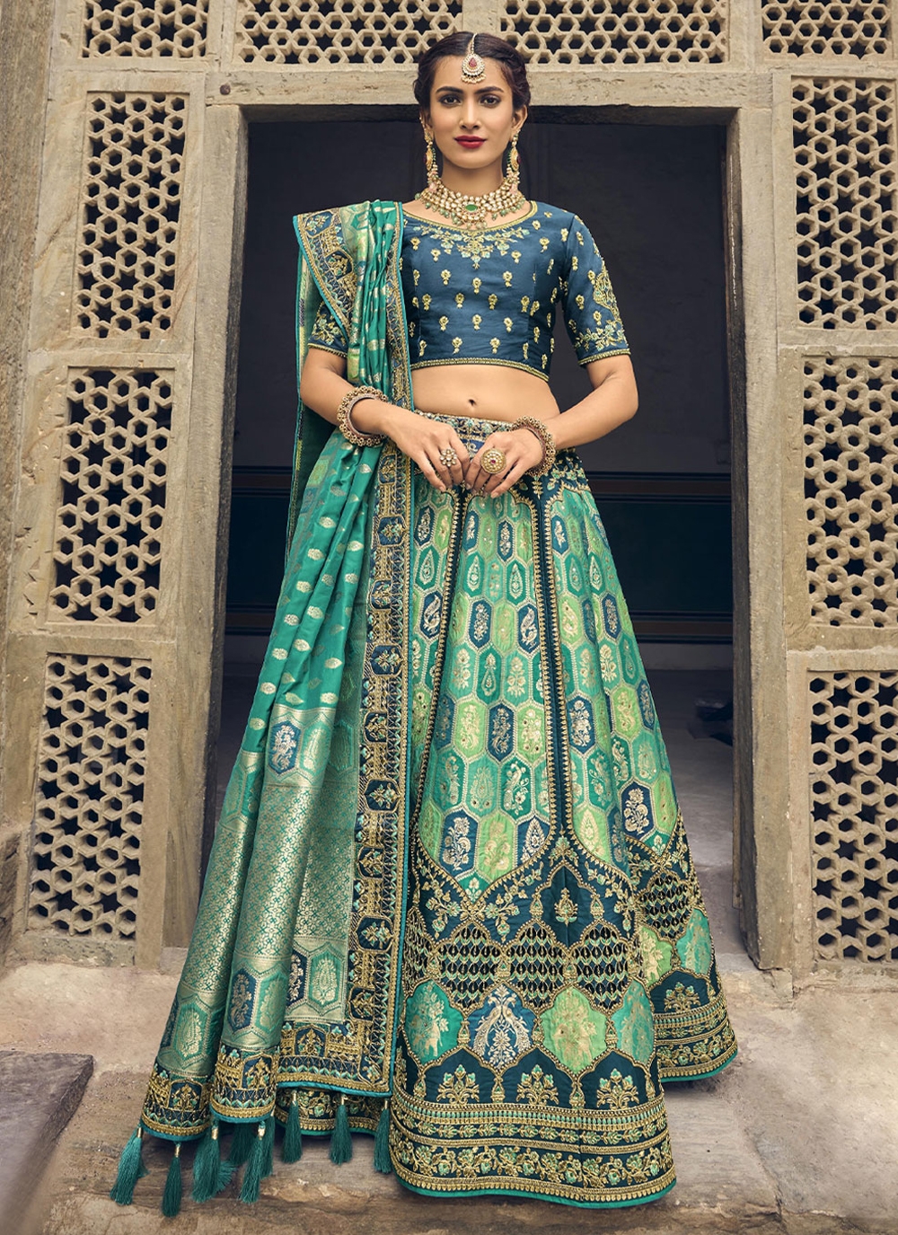 Sangeet Lehenga Choli, Heavy Designer Green Lehenga Choli, H