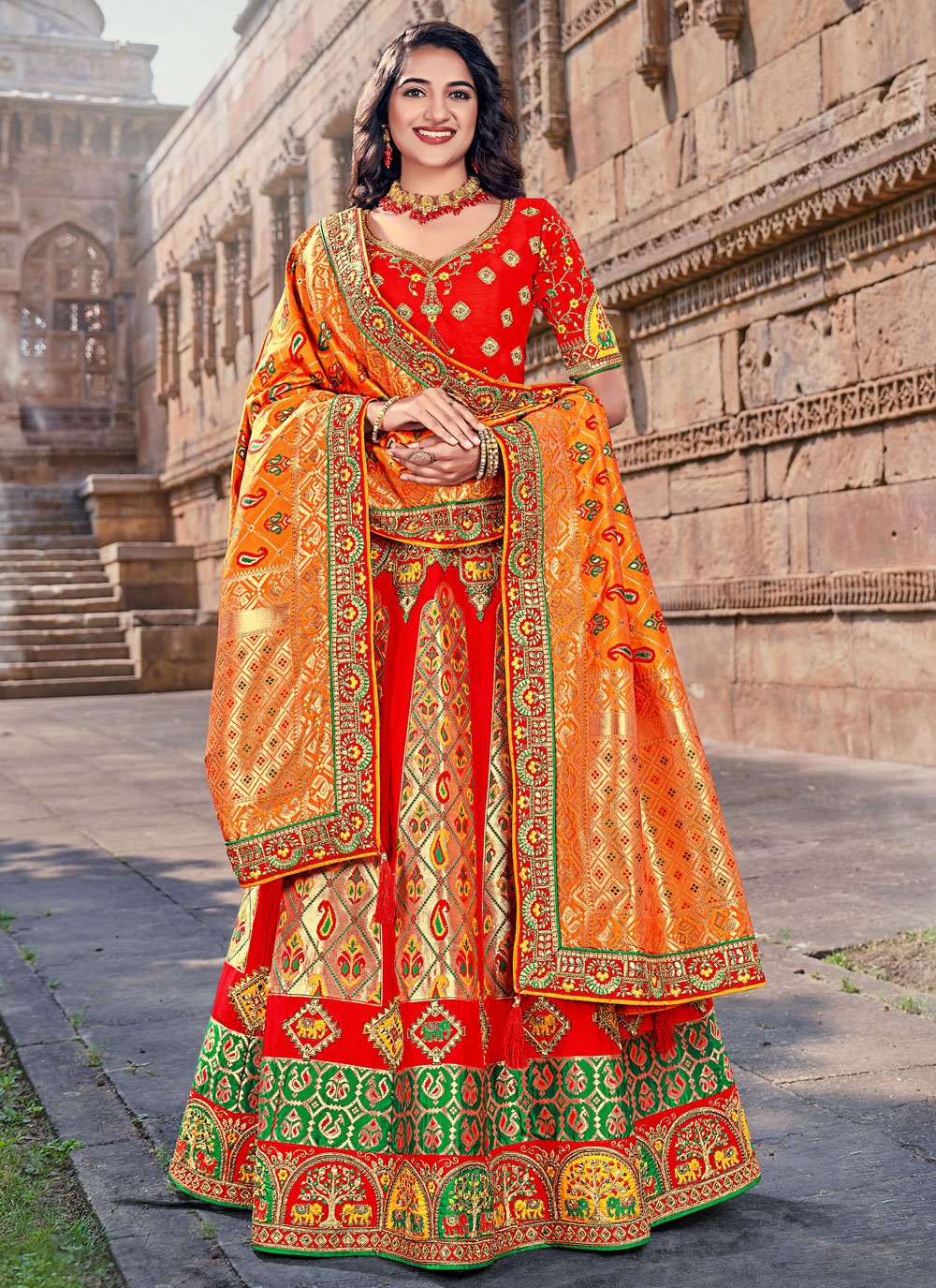 Exclusive Multi Colour Banarasi Silk Embroidered Trendy Ghagra ...