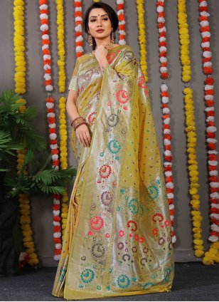 Multi Colour Banarasi Silk Jacquard Designer Saree