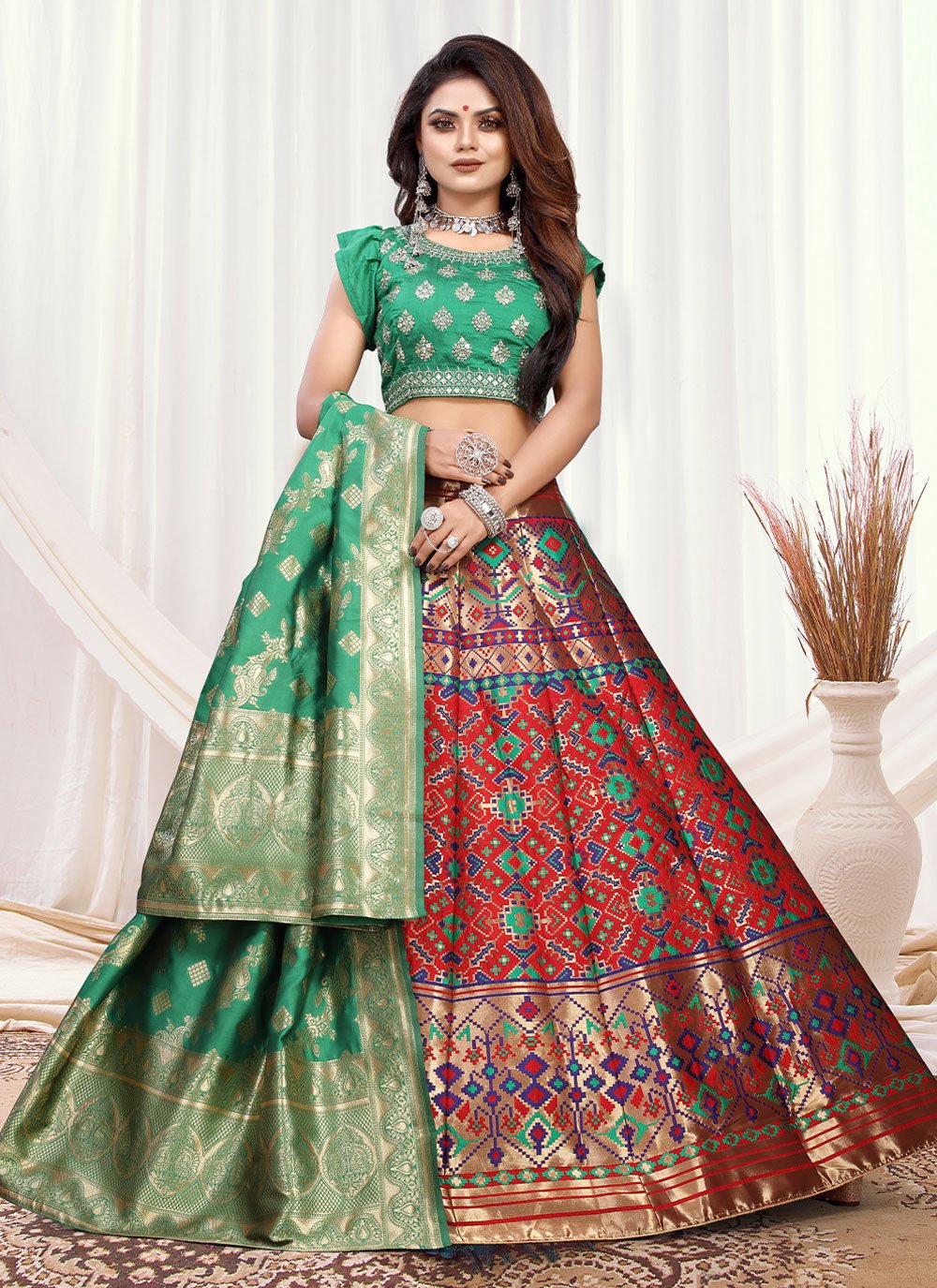 Banarasi silk Double Dupatta style Lehenga - HALFSAREE STUDIO - 4230504