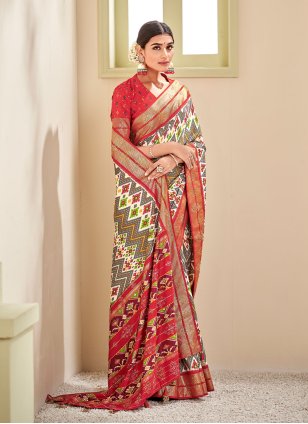 Multi Colour Patola Print Silk Trendy Saree