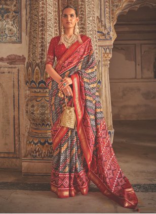 Buy Online Multi Colour Banarasi Silk Border Designer Sari : 82102 -