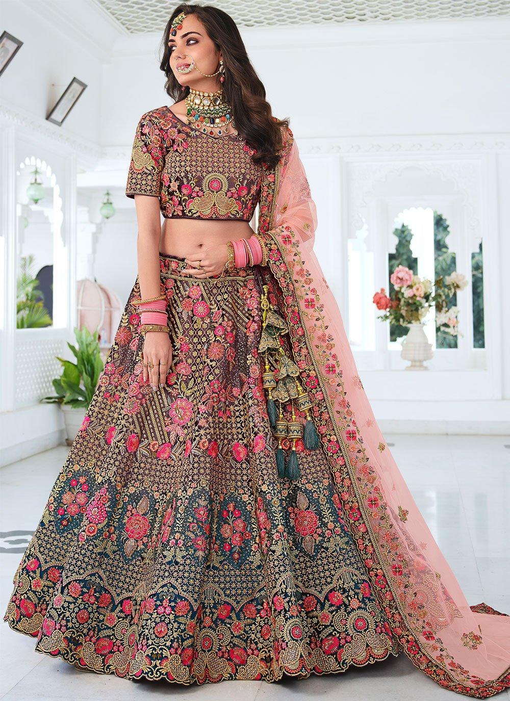 Premium Luxurious Designer Wedding Wear Green Velvet Lehenga Choli Semi  Stitched Latest Design - shreematee - 4114713