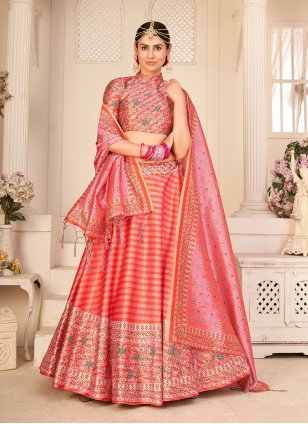 ZECVA Women's Un-stitched Kanjivaram Silk Lehenga Choli With Blouse And  Duppta Half Saree For Women : Amazon.in: Fashion