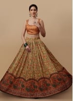 Multi Colour Silk Digital Print A - Line Lehenga