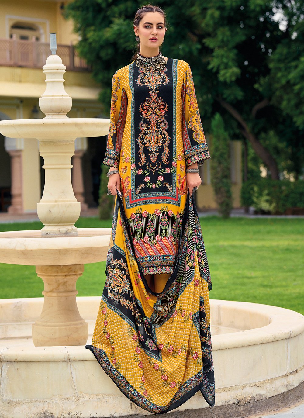 Multi Colour Silk Digital Print Salwar suit