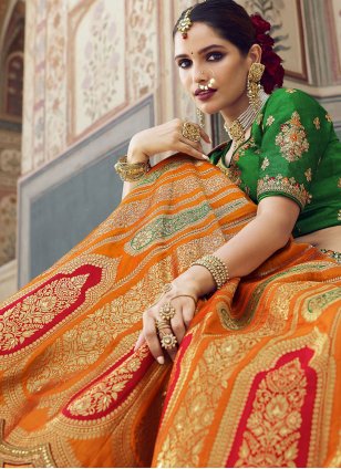 Multi Colour Weaving Silk Lehenga Choli