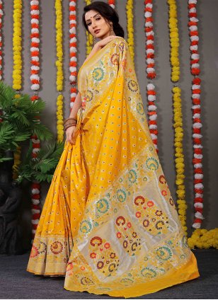 Mustard Banarasi Silk Jacquard Trendy Sari