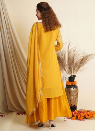 Mustard Georgette Embroidered Palazzo Salwar Suit
