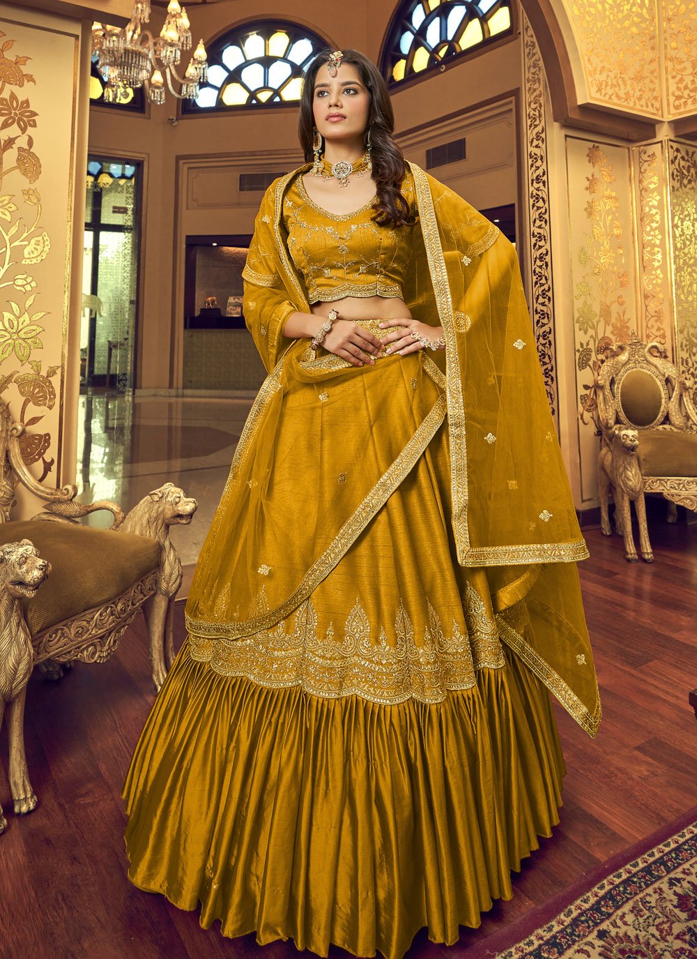 Yellow Unstitched Bridal Lehenga Choli Online For Haldi India USA