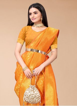 Mustard Silk Blend Woven Classic Sari