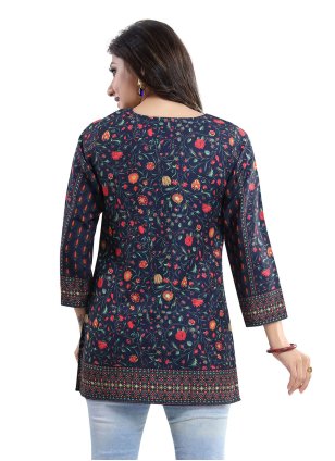 Navy Blue Traditional Print Festival and Party Wear Kurti