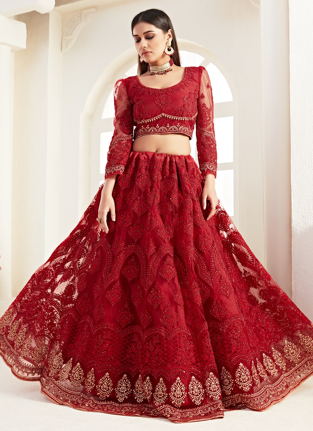 red net lehenga choli