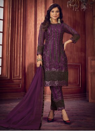 Net Purple Designer Salwar Suit