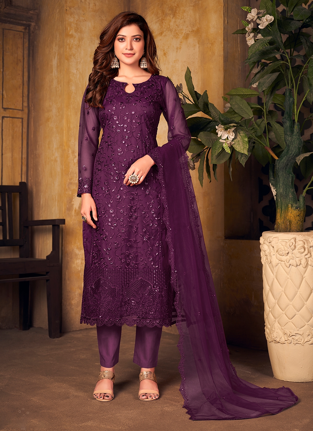 purple colour ladies suit