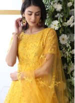 Net Thread Work Yellow Designer Gown