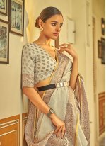 Off White Linen Weaving Traditional Saree