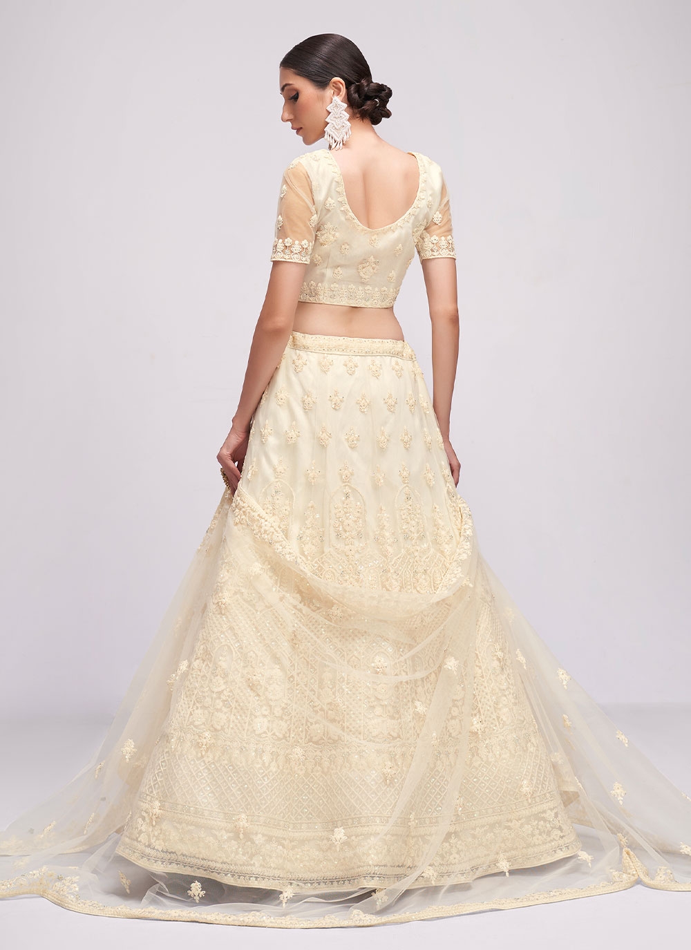 Buy online White Embroidered & Sequence Work Solid Semi-stitched Lehenga  Choli With Dupatta from ethnic wear for Women by Fashion Basket for ₹989 at  73% off | 2024 Limeroad.com