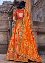 Orange Banarasi Silk Embroidered Lehenga Choli for Wedding