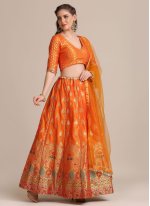Orange Jacquard Woven Trendy Ghagra Choli