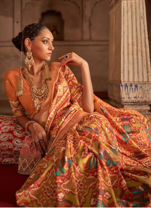 Orange Patola Silk Weaving Designer Saree