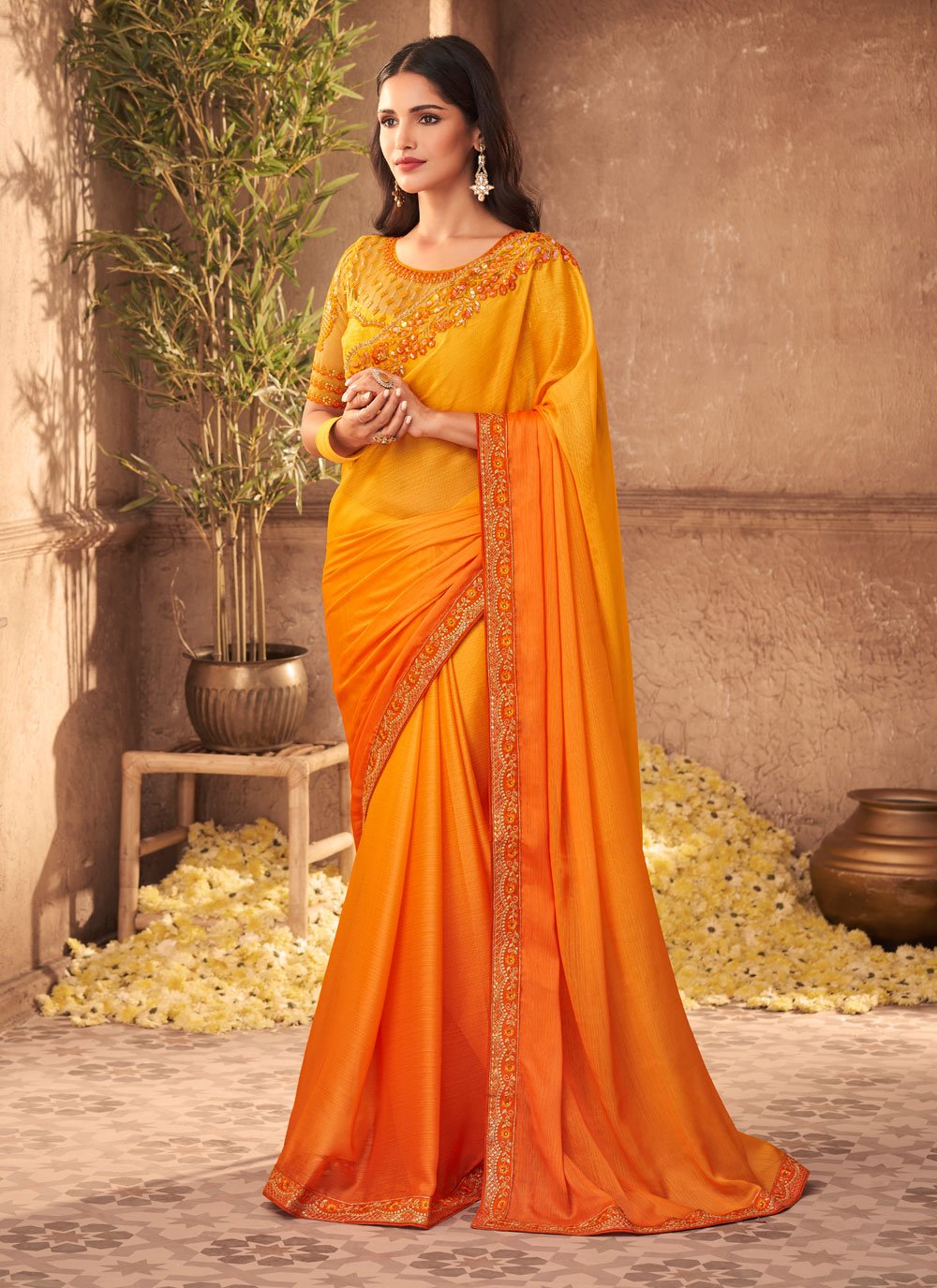 Orange Silk Shaded Saree