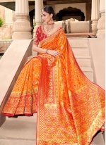 Orange Silk Weaving Designer Saree