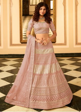 Buy Teen Girls Pink Art Silk Embroidered Kali Style Lehenga Set Wedding  Wear Online at Best Price