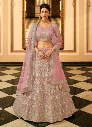 PASTEL PISTA GREEN COLOUR RESHAM EMBROIDERED GEORGETTE LEHENGA WITH CO –  Kothari Sons