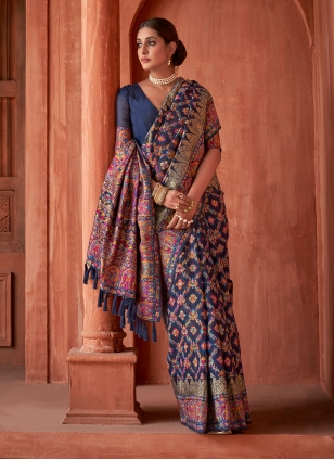 Pashnima Silk Weaving Blue Classic Saree