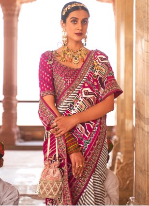 Patola Silk  Off White Weaving Traditional Designer Saree