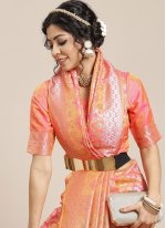 Peach Banarasi Silk Classic Saree