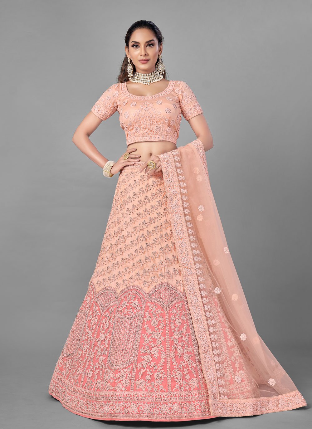 Buy Wedding Wear Organza Fabric Lehenga Choli in Peach Color Online -  LEHV2914 | Appelle Fashion