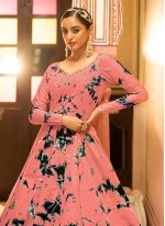 Peach Cotton  Embroidered Trendy Trendy Gown