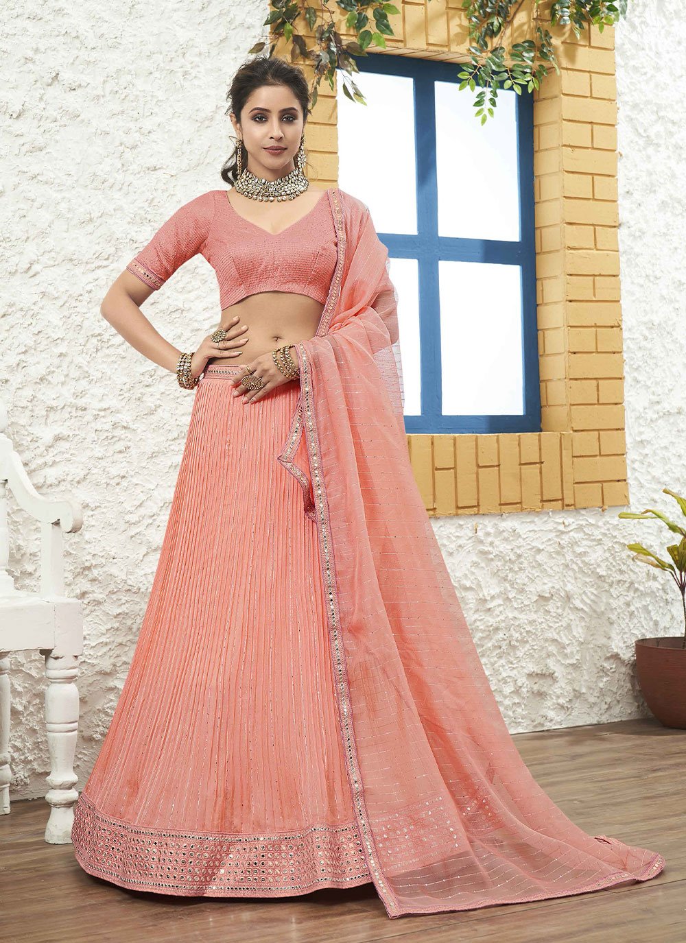 Elegant Pink Lehengacholi for Women Readytowear in Usa,freeshipping  Indiandesignergeorgettewithsequinsandthreadembroiderywork Lehenga Choli -  Etsy | Simple lehenga, Lehenga designs simple, Crop top lehenga